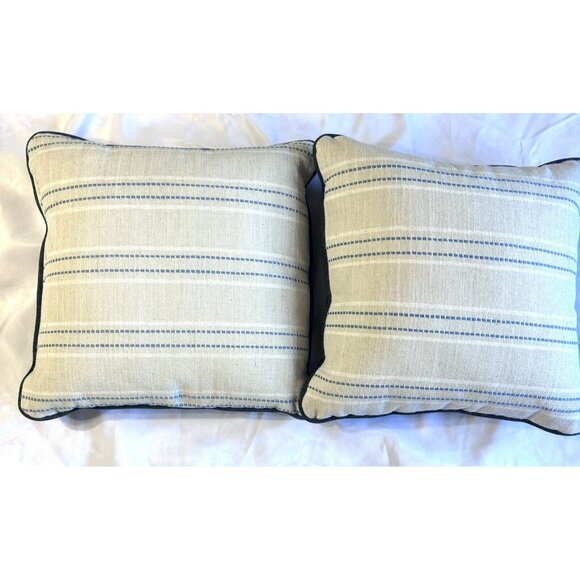 Pillow Decor 18 x 18 Throw Pillow Blue White Beige Stripes Set of 2 Upholstery - Picture 2 of 5